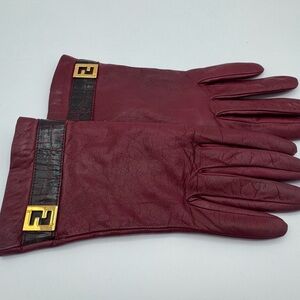 Vintage Fendi Red Leather Gloves Cashmere Lined Size 7